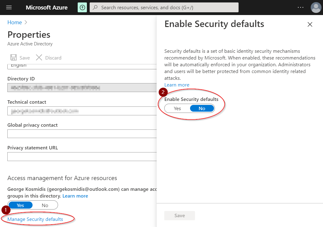 Microsoft Azure - Disable Security defaults