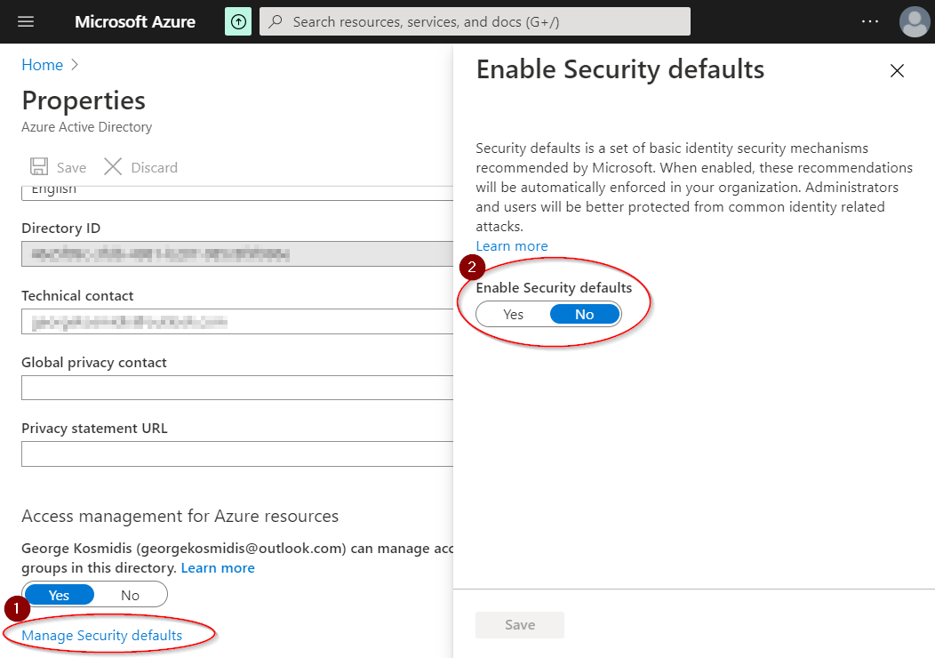 azure security defaults disable