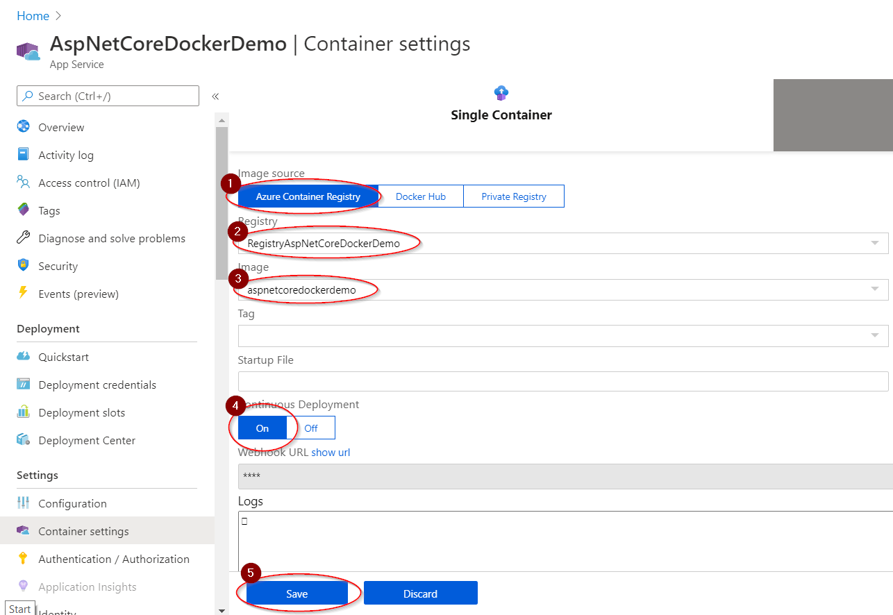 Azure App Service - Container Settings