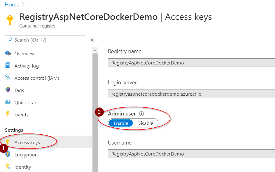 Azure Container Registry - Enable Admin User