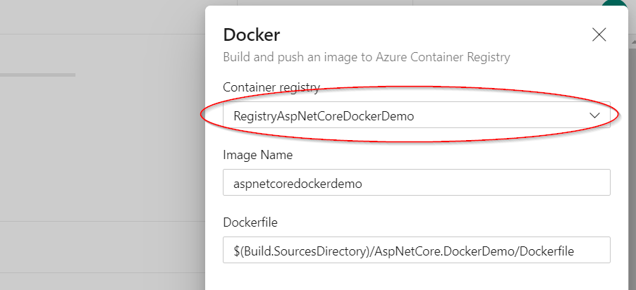 Azure DevOps - Configure Pipeline Select Container Registry