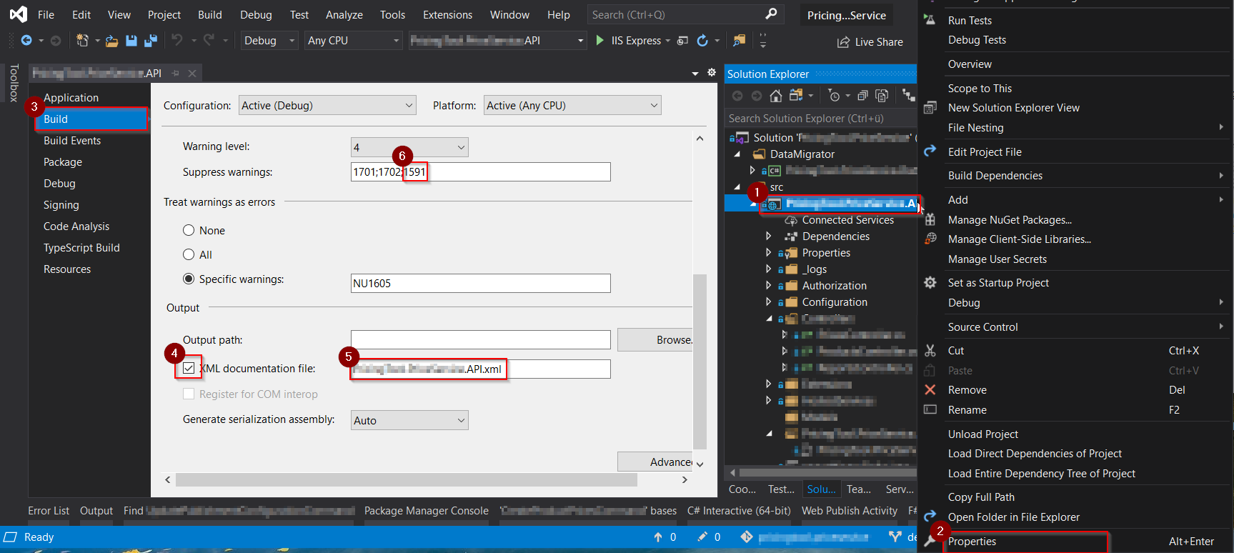 Visual Studio, Enable XML Documentation