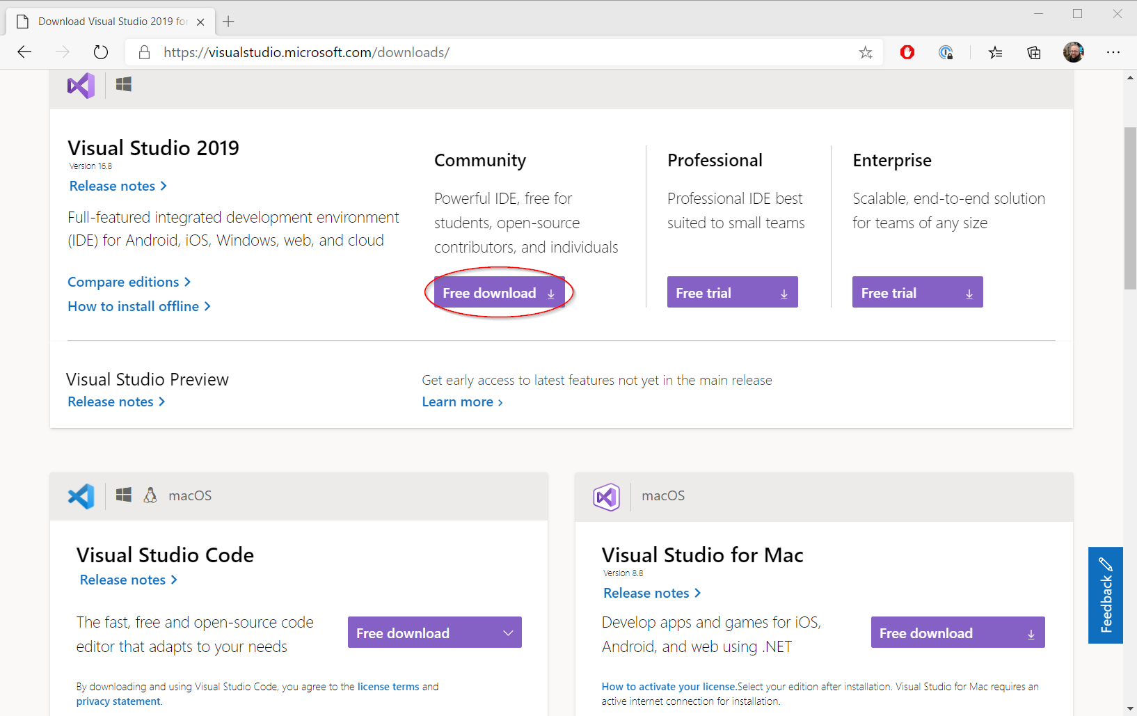 Download Visual Studio 2019