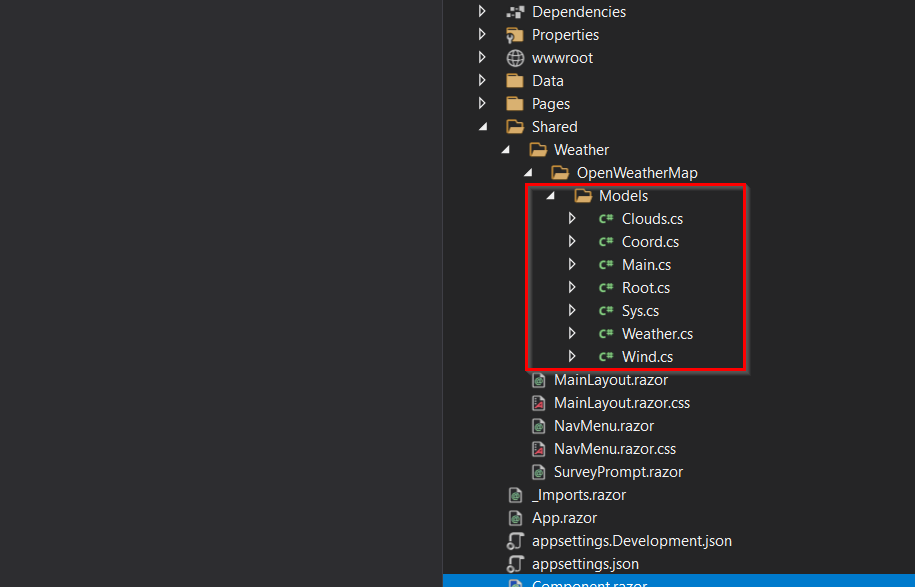Visual Studio, OpenWeatherMap, Models